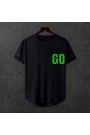  Unisex Oversize Modern Boy Pamuklu Etek Oval Siyah Baskili T-shirt